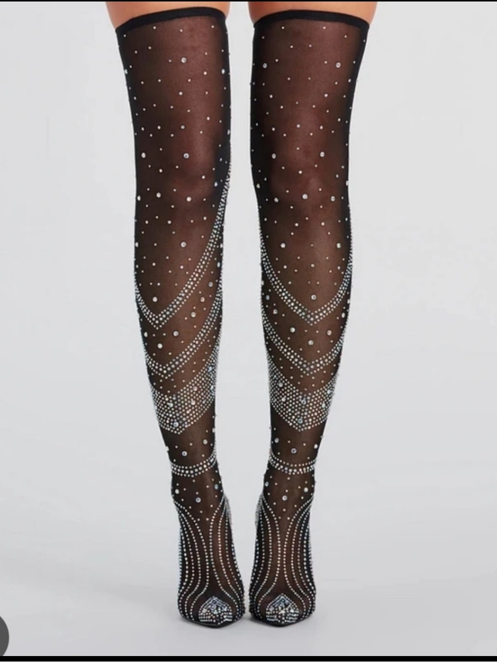 Black Crystal Embellished Over-the-Knee Boots